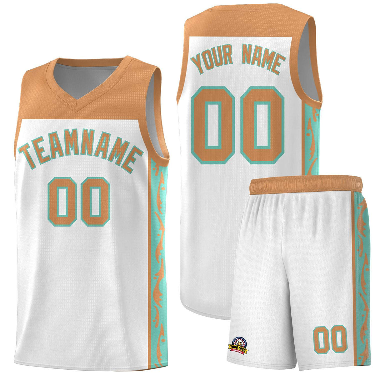 Custom White Side Pattern Sports Uniform Basketball Jersey