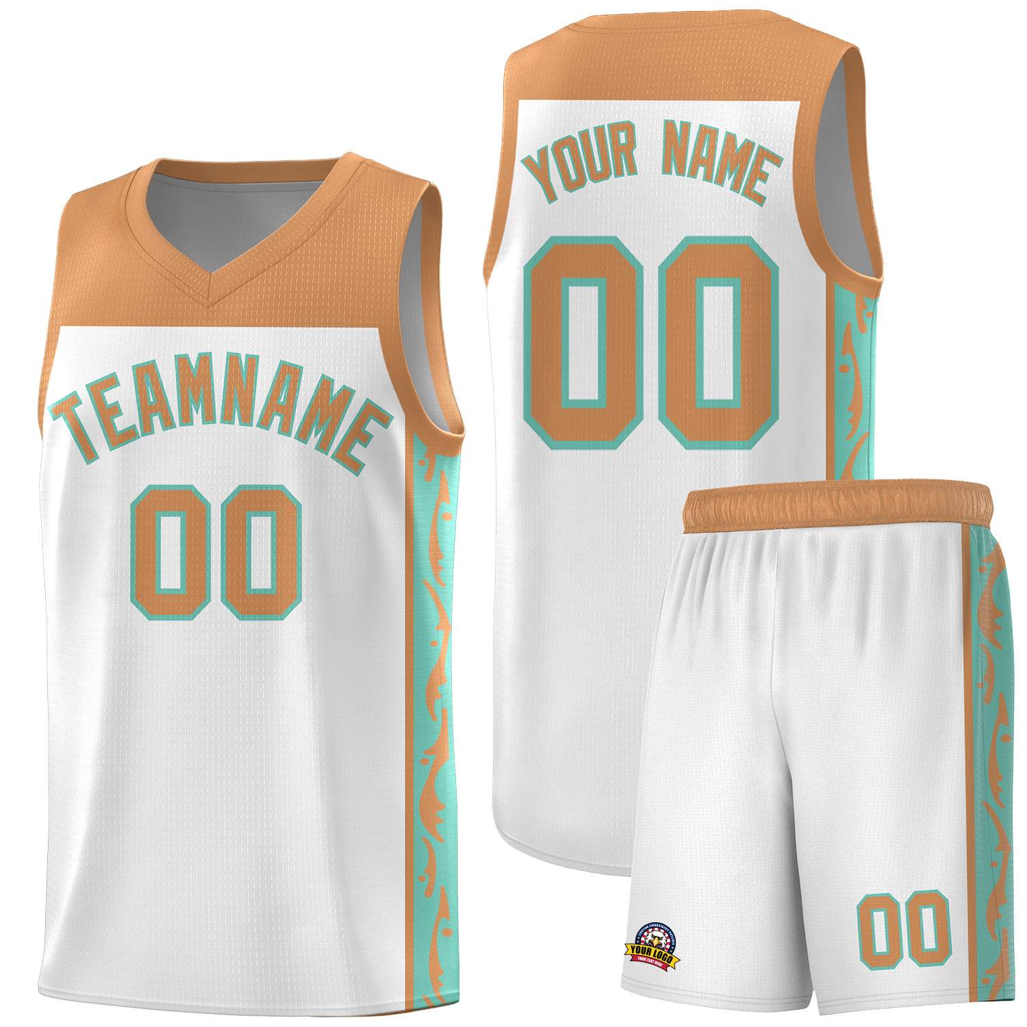 Custom White Side Pattern Sports Uniform Basketball Jersey