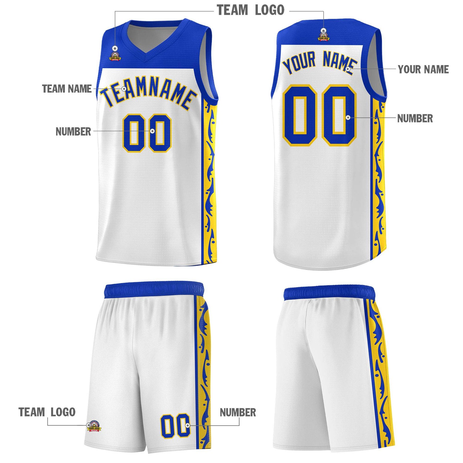 Custom White Side Pattern Sports Uniform Basketball Jersey