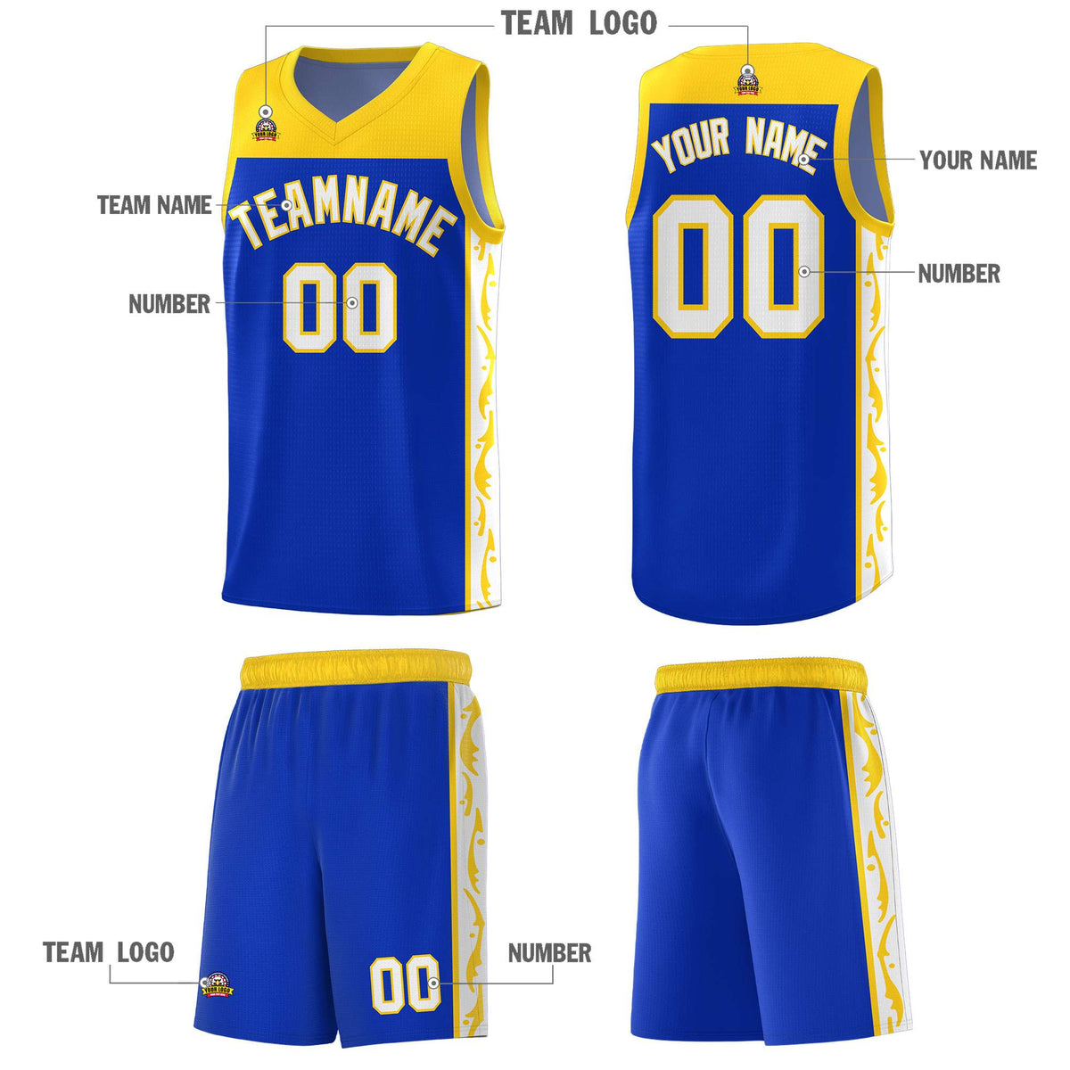 Custom Royal Side Pattern Sports Uniform Basketball Jersey