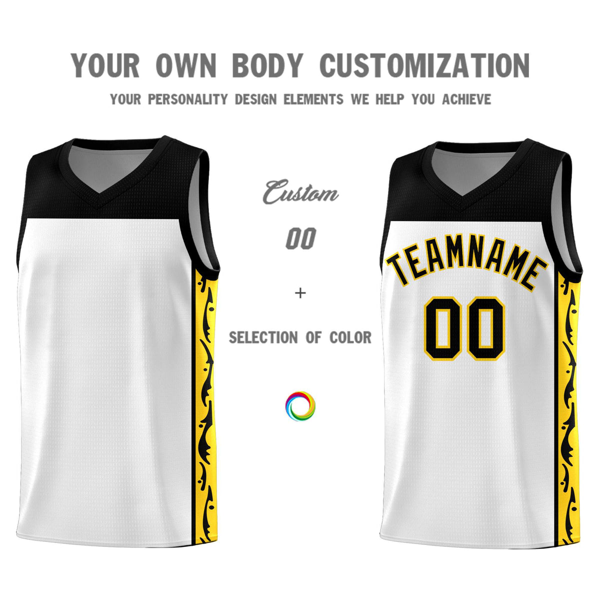 Custom White Side Pattern Sports Uniform Basketball Jersey