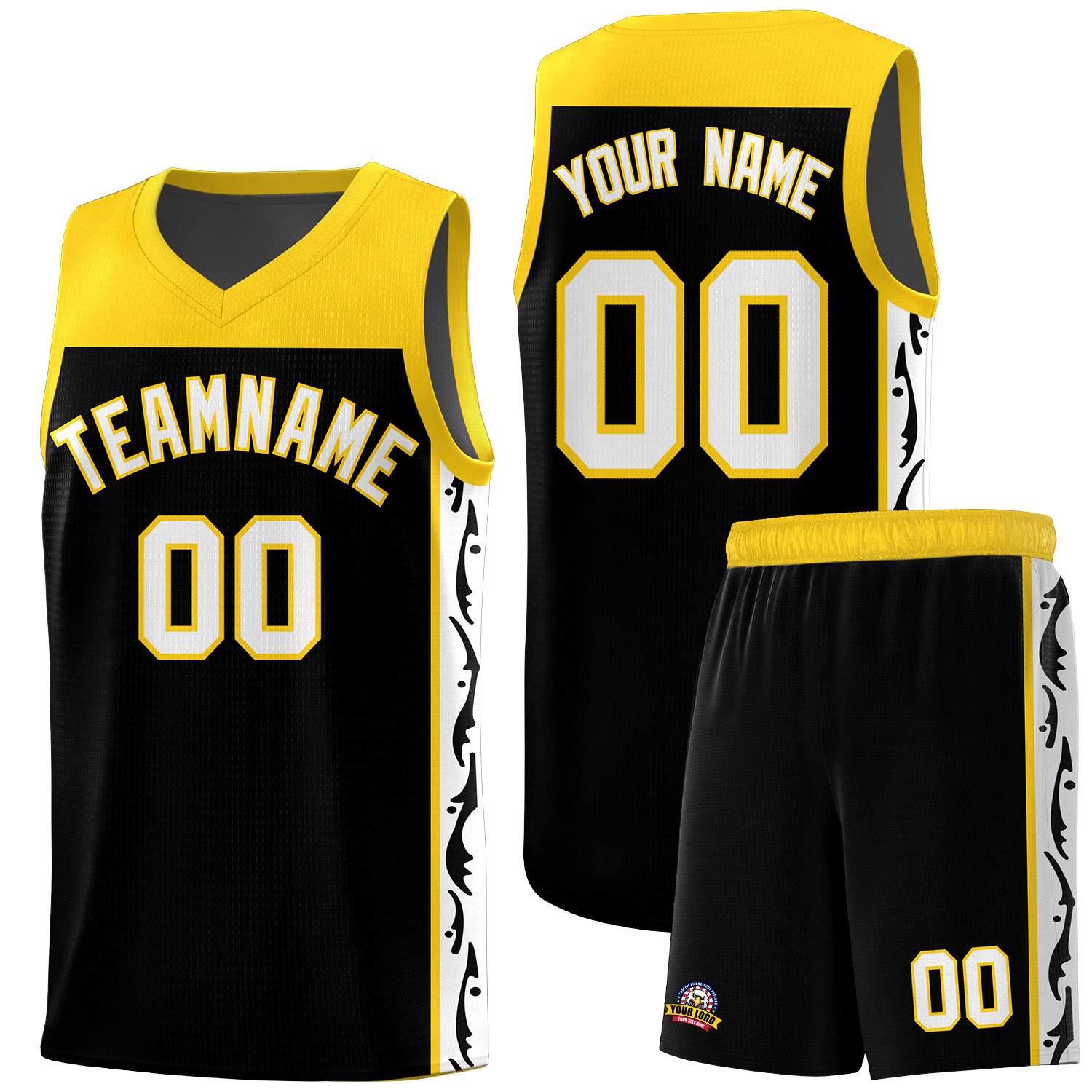 Custom Black Side Pattern Sports Uniform Basketball Jersey