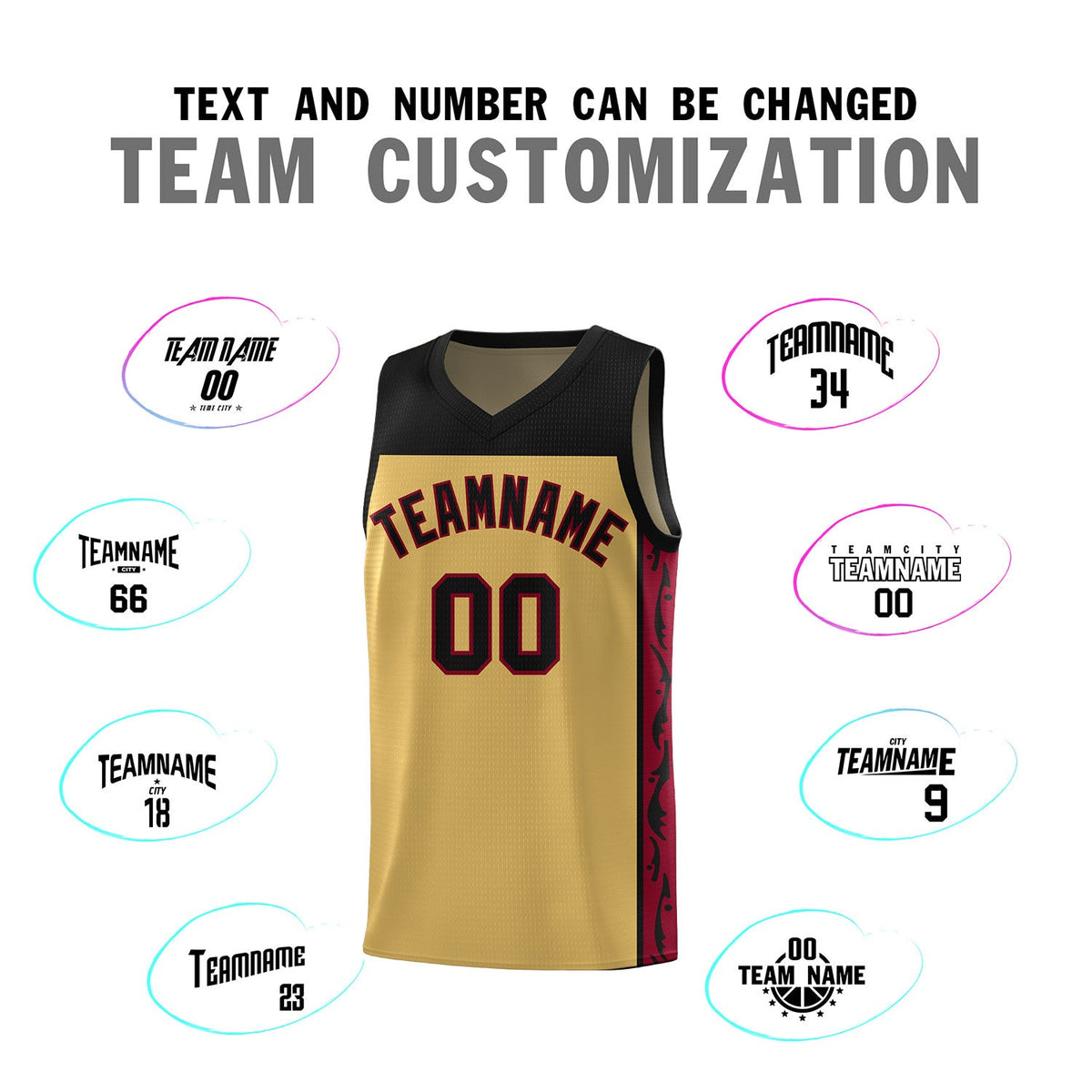 Custom Old Gold Side Pattern Sports Uniform Basketball Jersey
