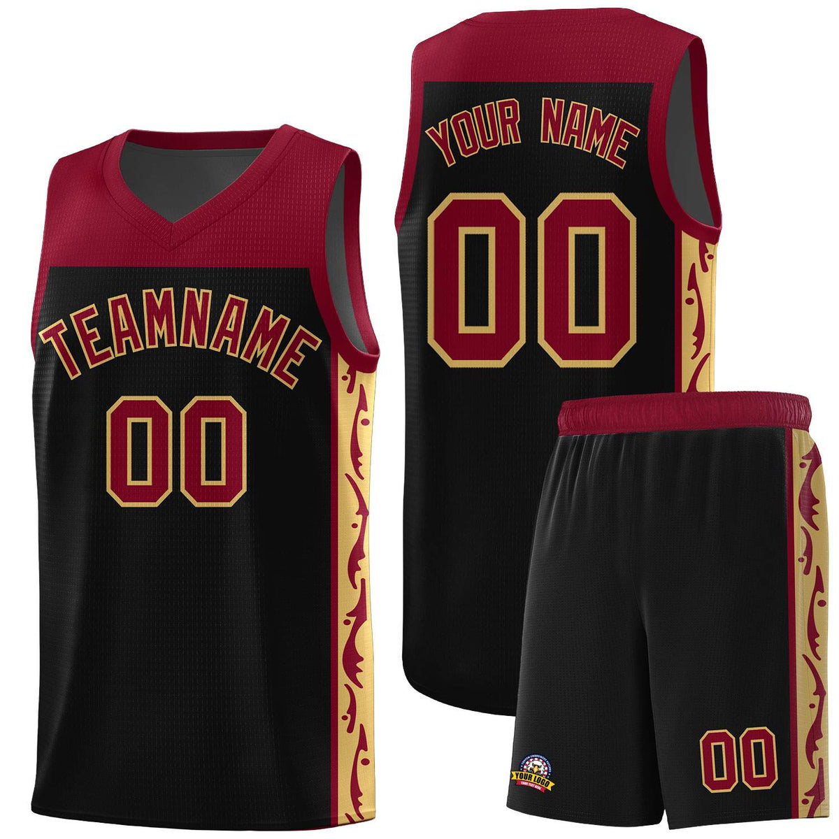 Custom Black Side Pattern Sports Uniform Basketball Jersey