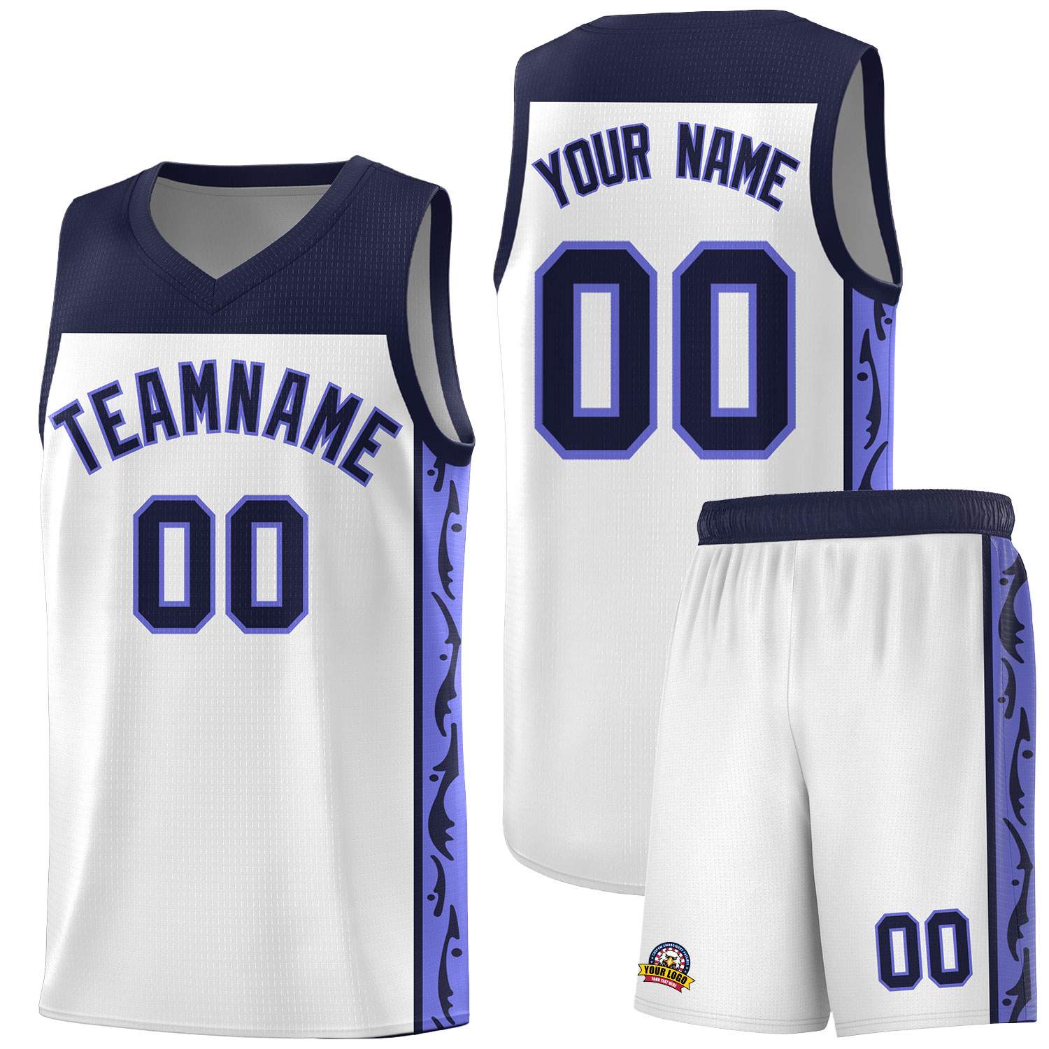 Custom White Side Pattern Sports Uniform Basketball Jersey