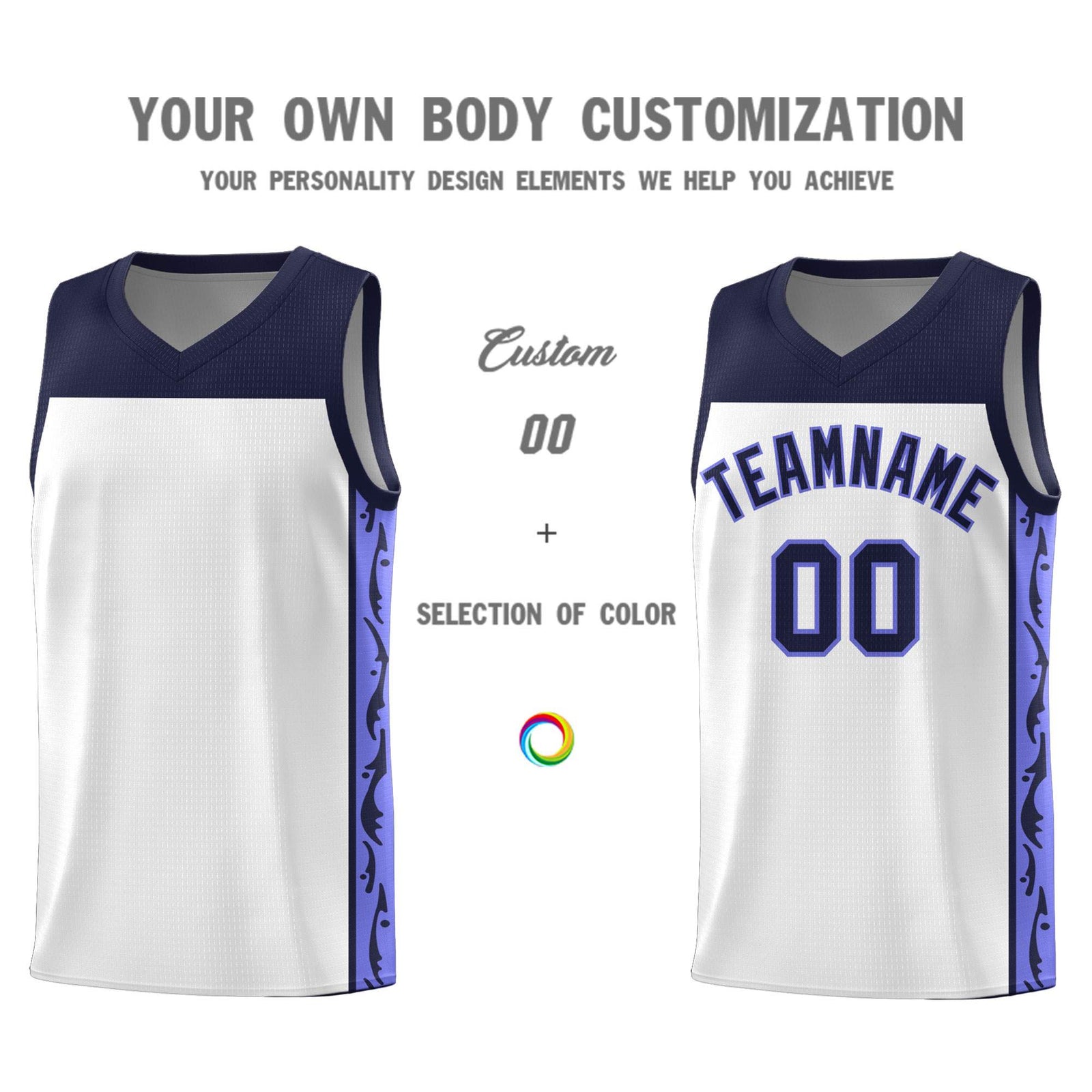 Custom White Side Pattern Sports Uniform Basketball Jersey