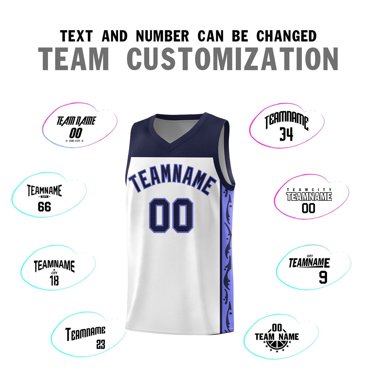 Custom White Side Pattern Sports Uniform Basketball Jersey