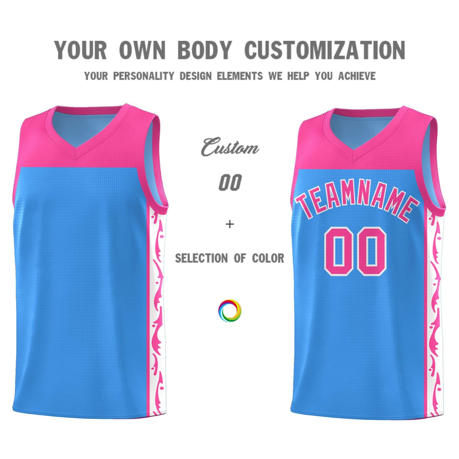 Custom Light Blue Side Pattern Sports Uniform Basketball Jersey