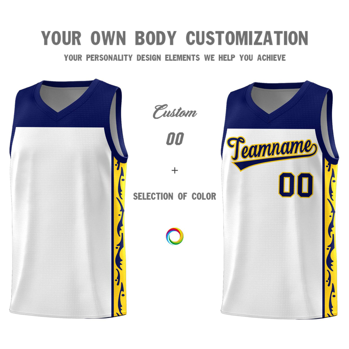 Custom White Side Pattern Sports Uniform Basketball Jersey