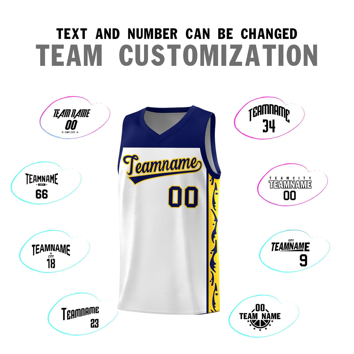 Custom White Side Pattern Sports Uniform Basketball Jersey