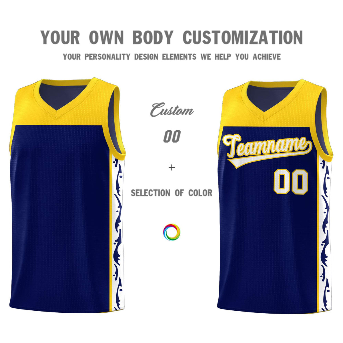 Custom Navy Side Pattern Sports Uniform Basketball Jersey