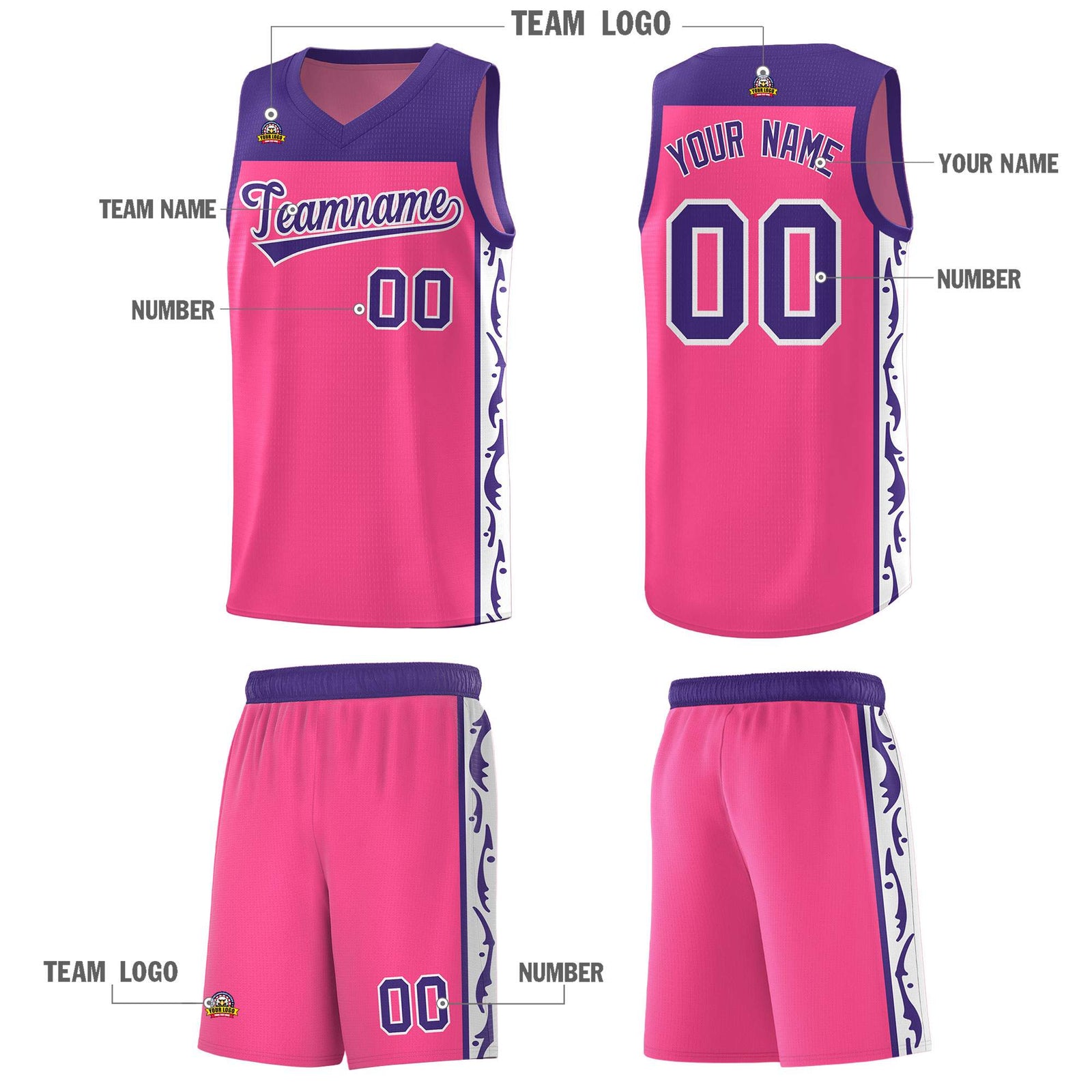 Custom Pink Side Pattern Sports Uniform Basketball Jersey