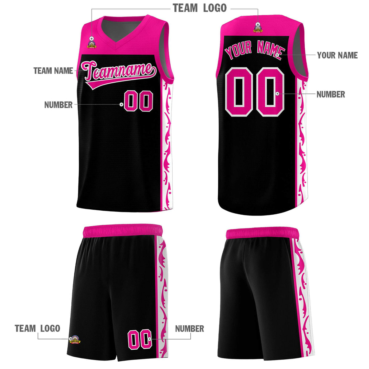 Custom Black Side Pattern Sports Uniform Basketball Jersey