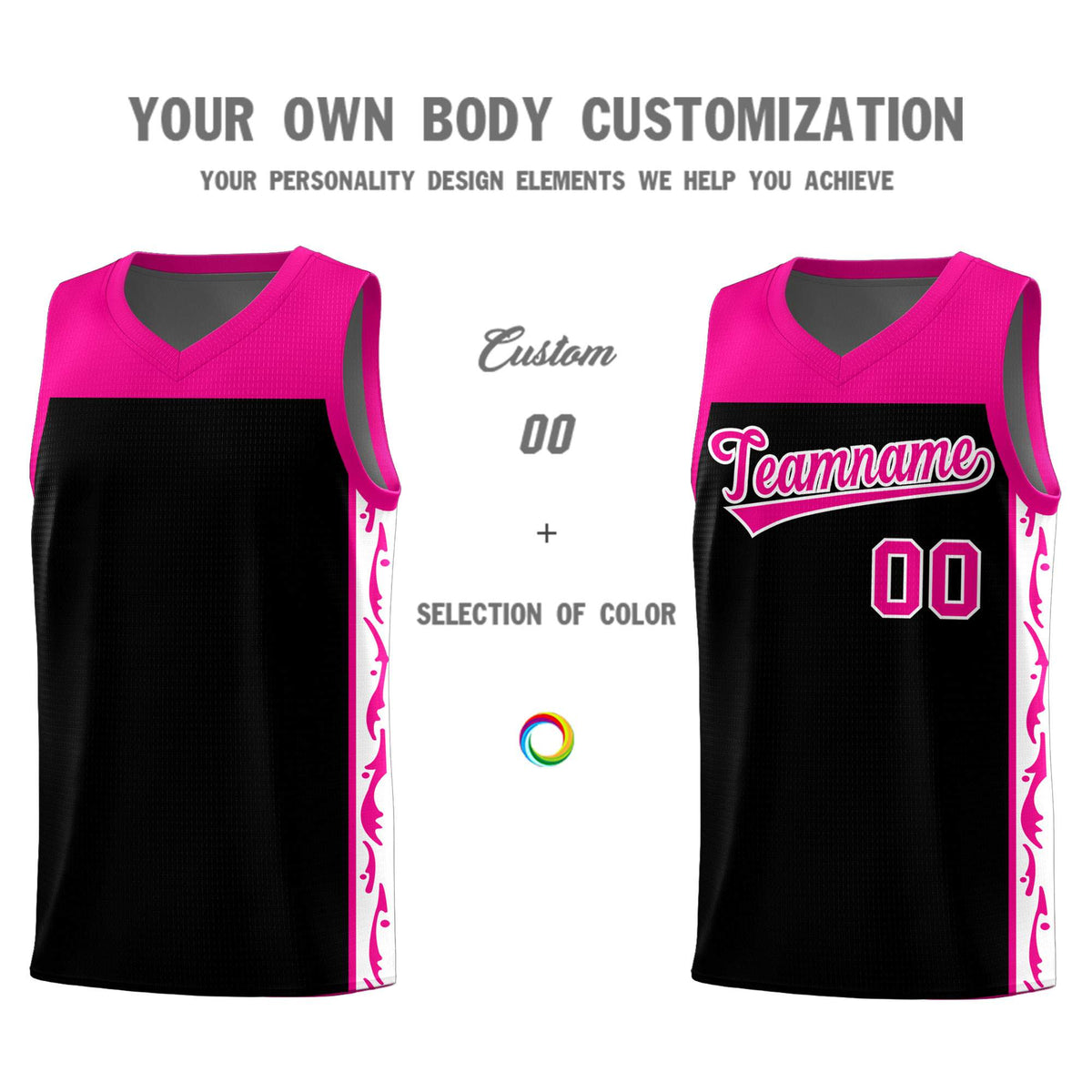 Custom Black Side Pattern Sports Uniform Basketball Jersey