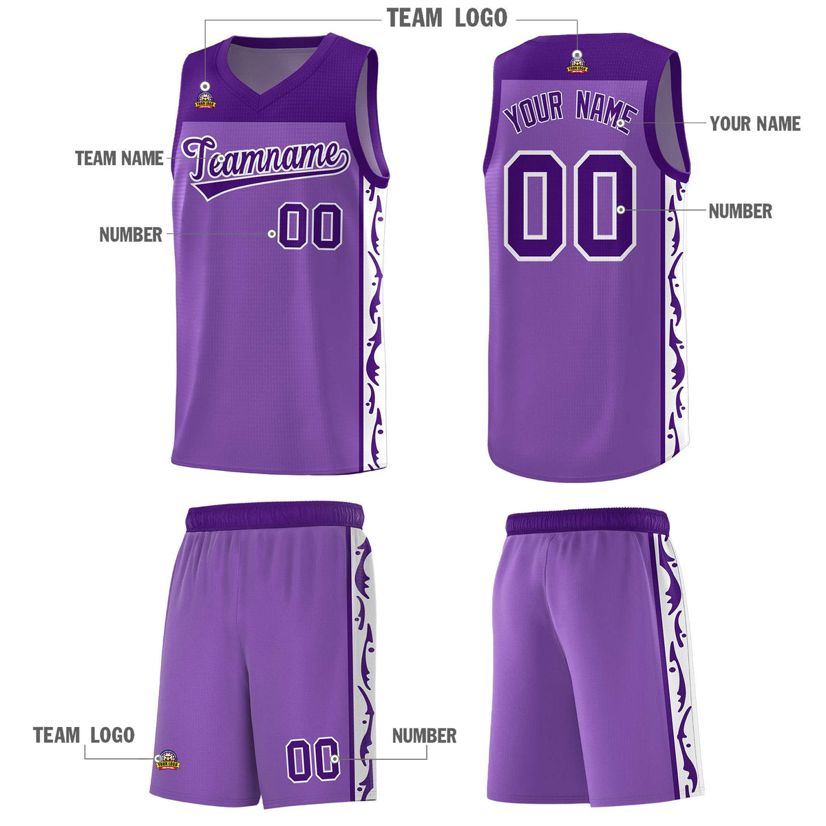 Custom Purple Side Pattern Sports Uniform Basketball Jersey