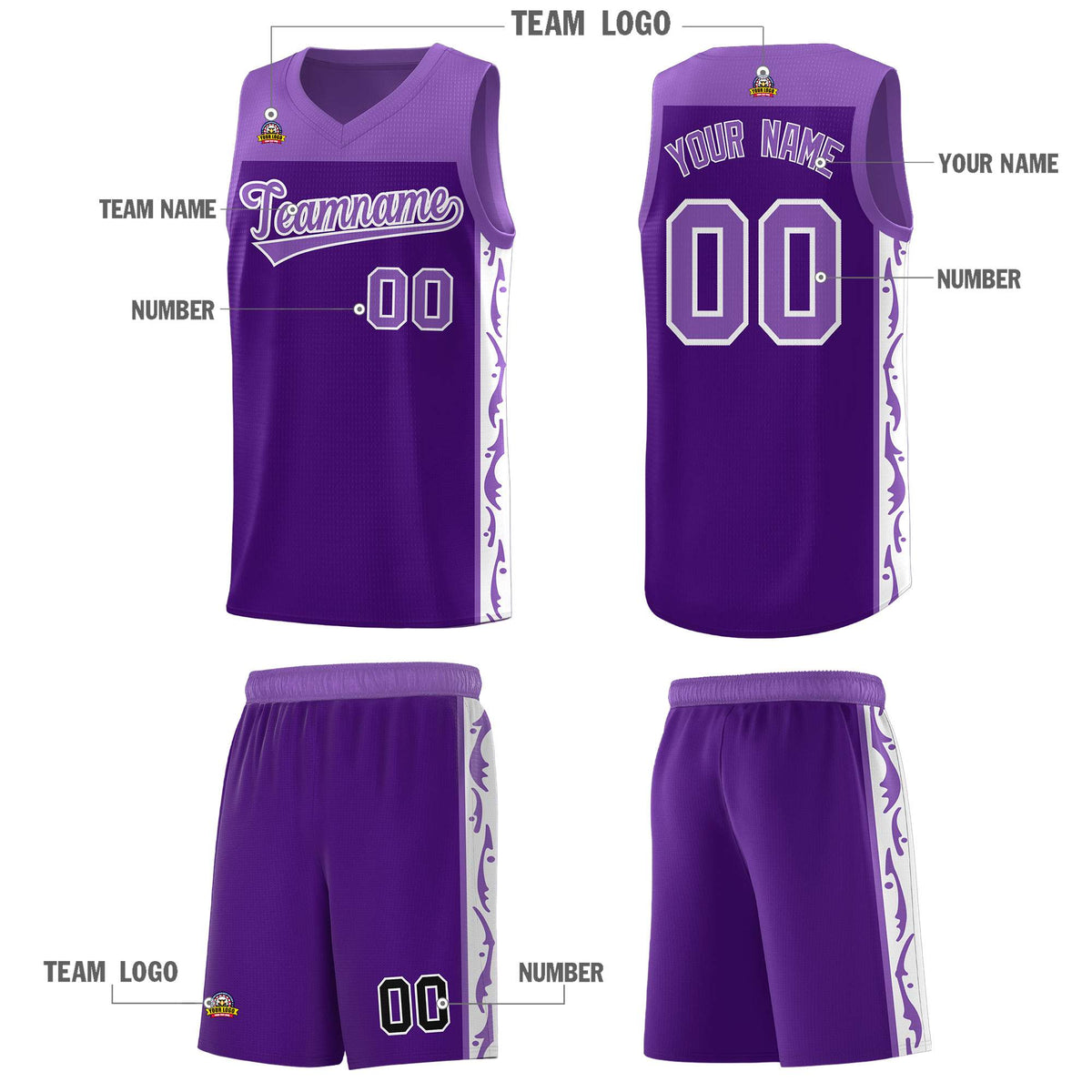 Custom Purple Side Pattern Sports Uniform Basketball Jersey