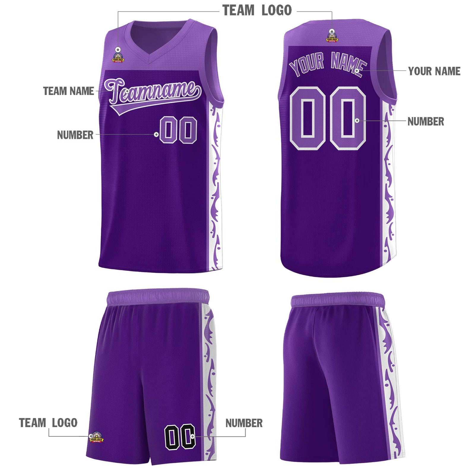 Custom Purple Side Pattern Sports Uniform Basketball Jersey