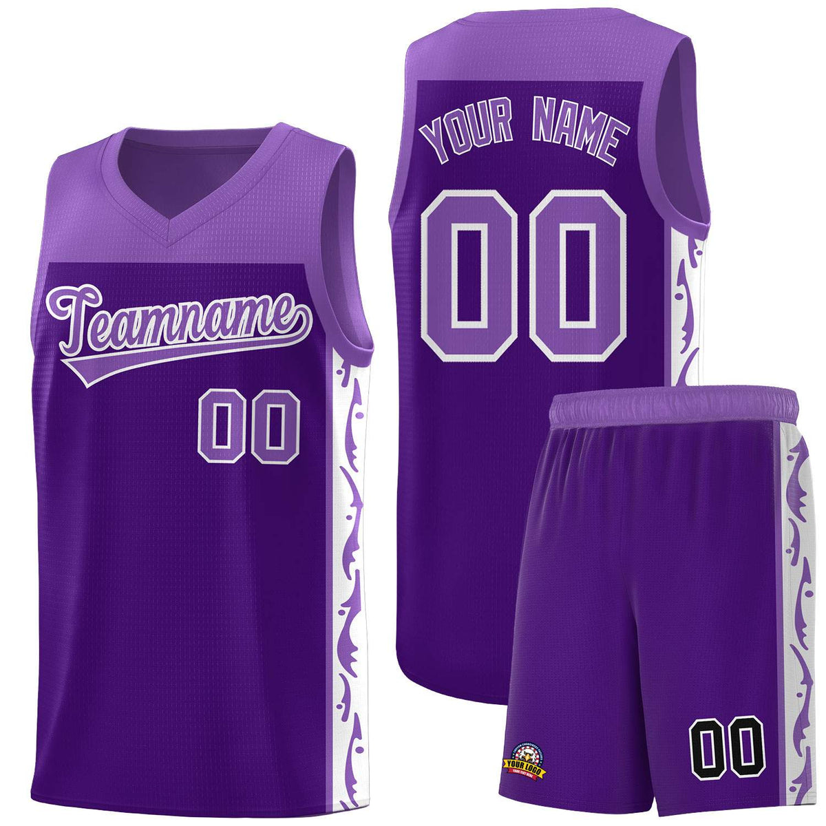Custom Purple Side Pattern Sports Uniform Basketball Jersey