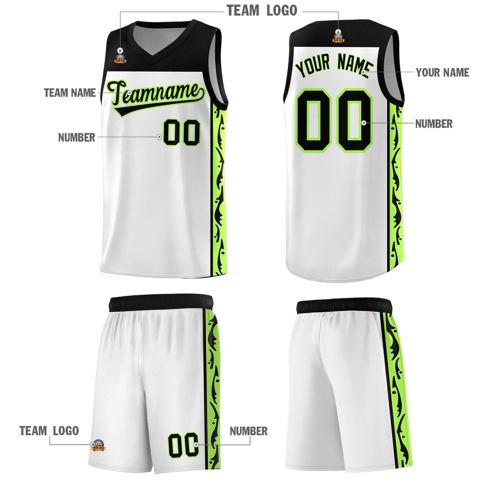 Custom White Side Pattern Sports Uniform Basketball Jersey