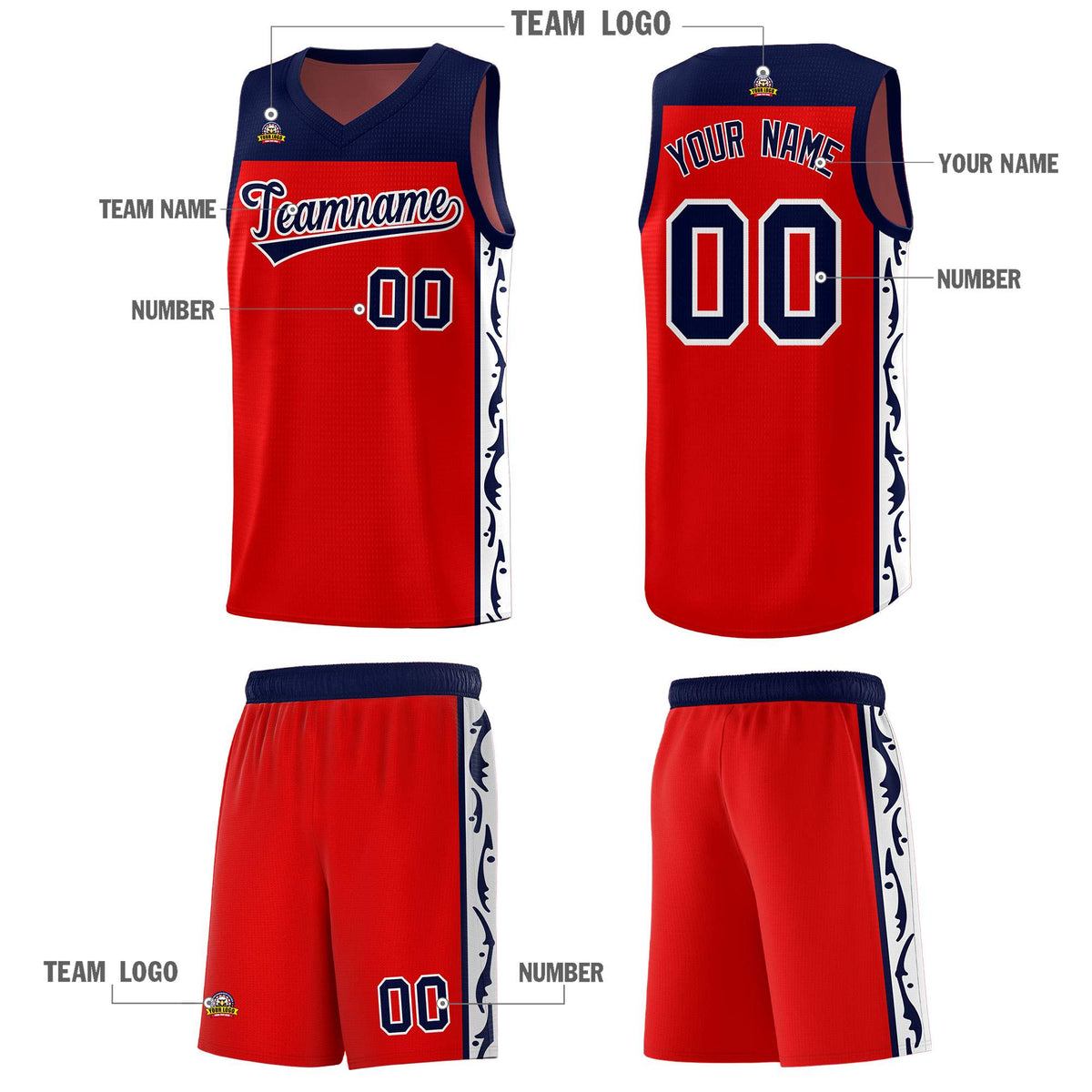 Custom Red Side Pattern Sports Uniform Basketball Jersey