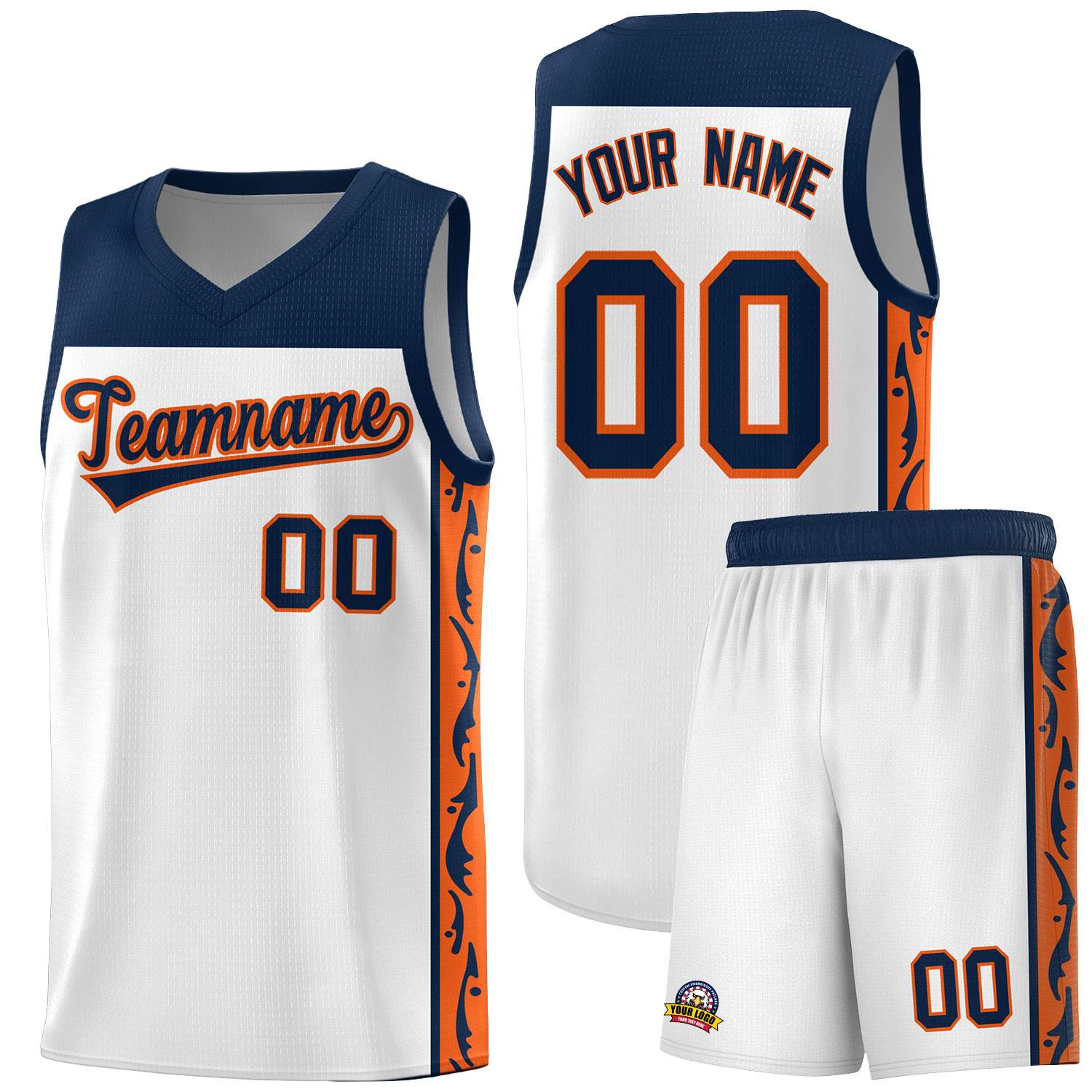 Custom White Side Pattern Sports Uniform Basketball Jersey