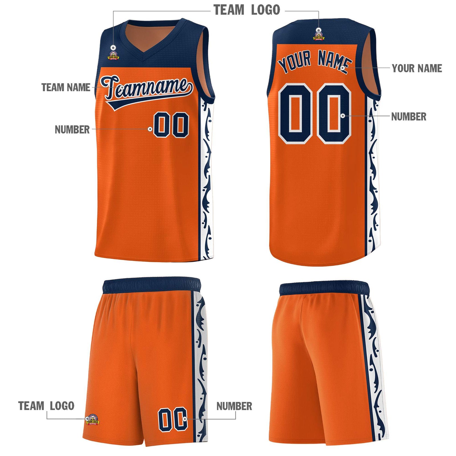 Custom Orange Side Pattern Sports Uniform Basketball Jersey