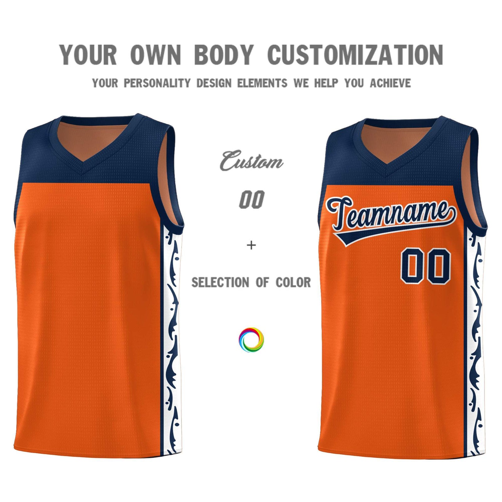 Custom Orange Side Pattern Sports Uniform Basketball Jersey