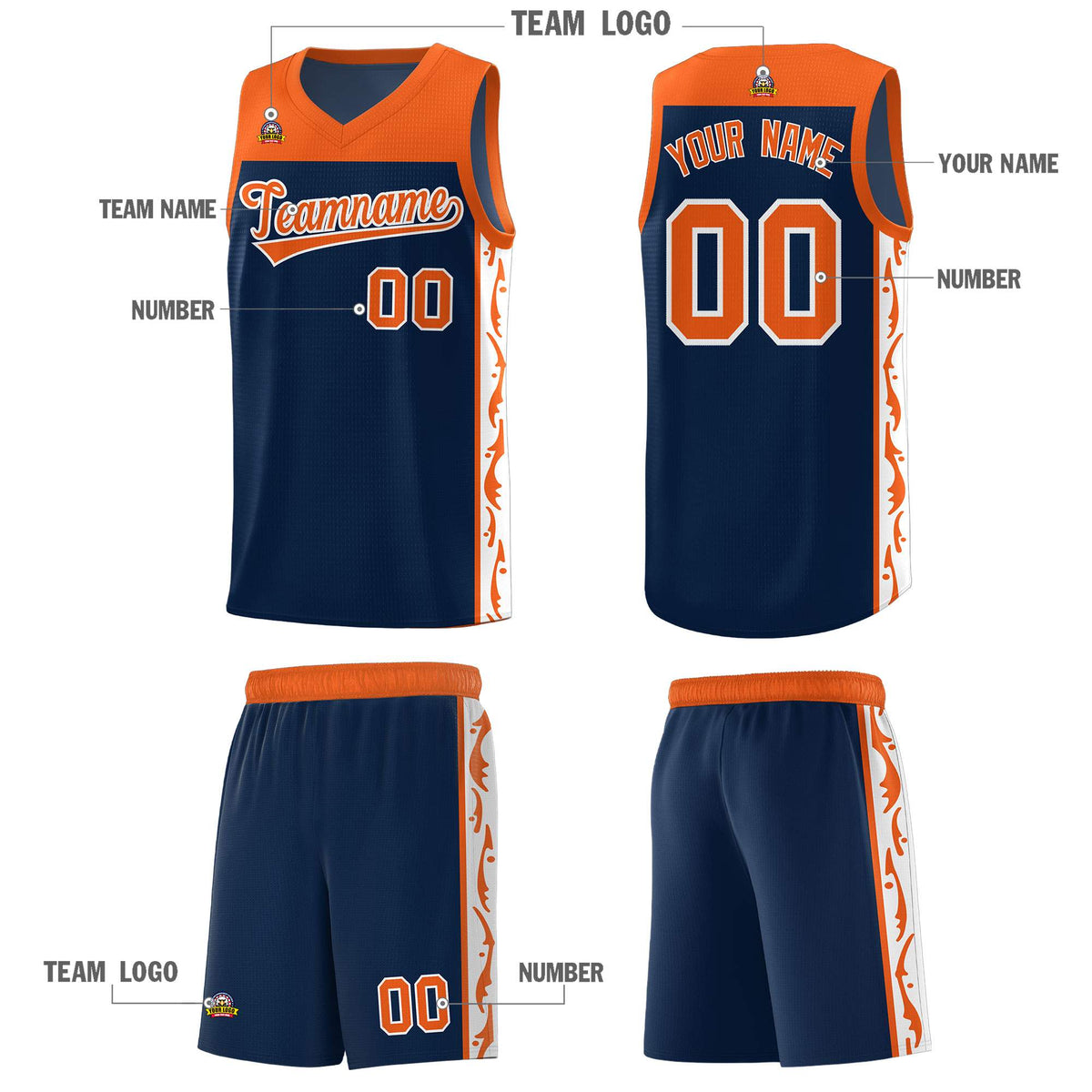 Custom Navy Side Pattern Sports Uniform Basketball Jersey