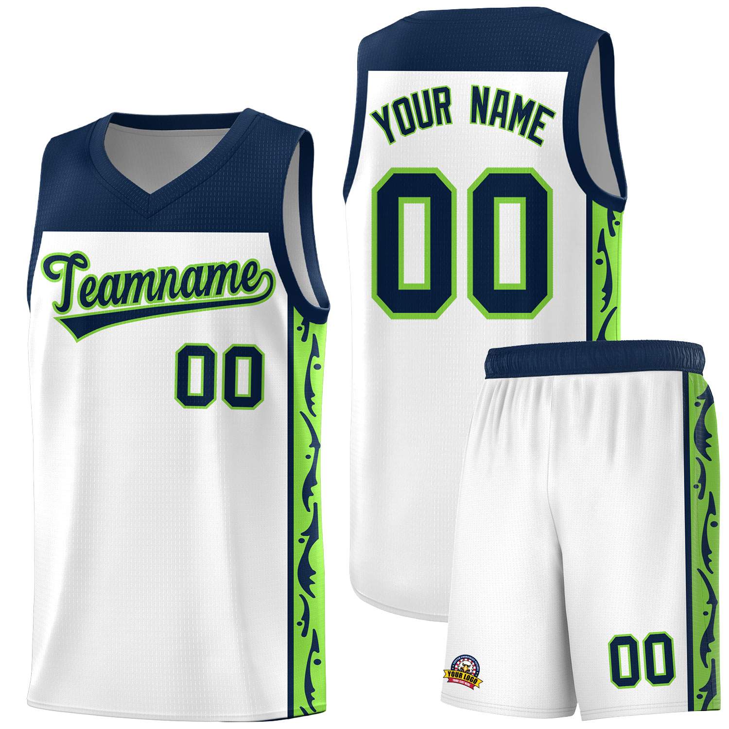 Custom White Side Pattern Sports Uniform Basketball Jersey