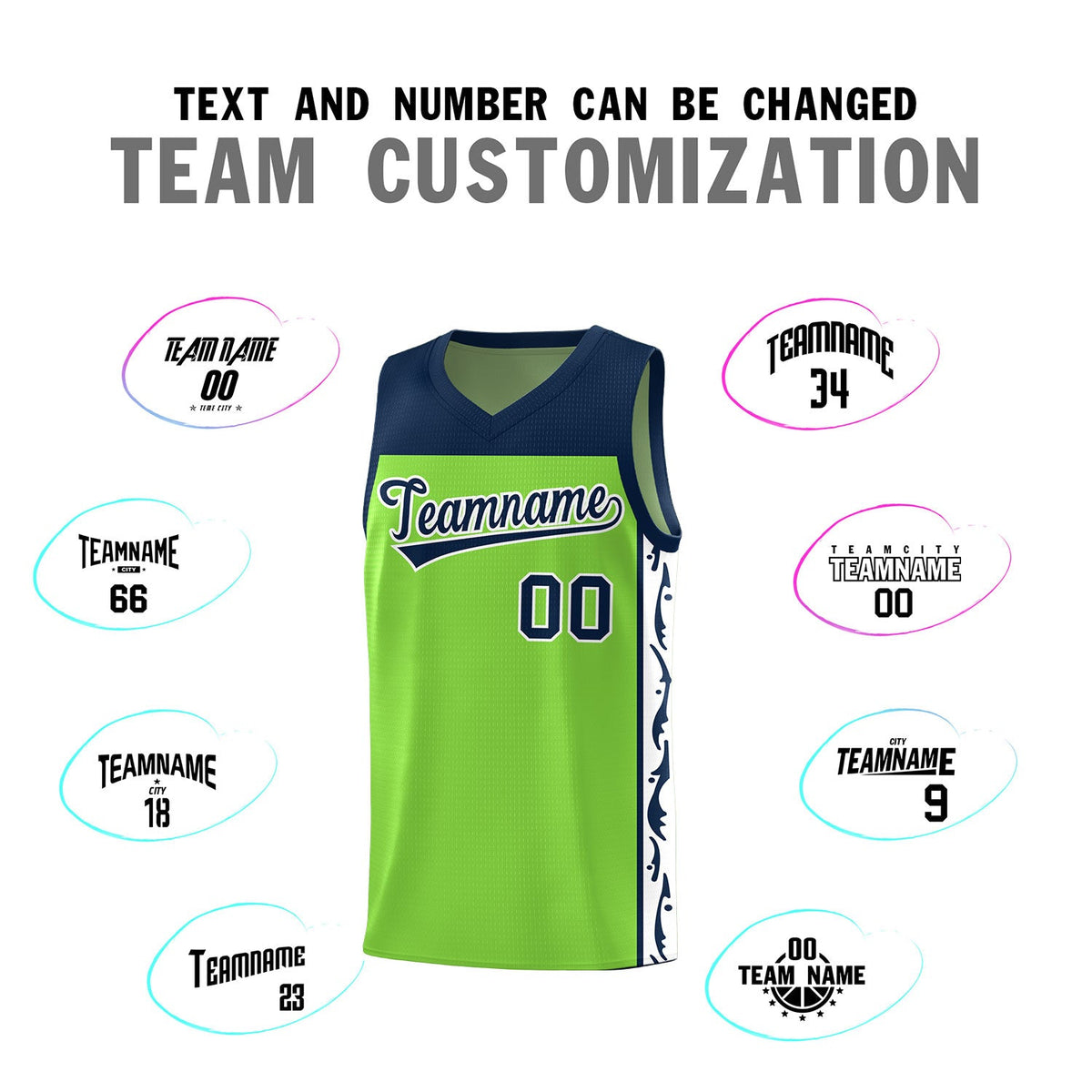 Custom Neon Green Side Pattern Sports Uniform Basketball Jersey