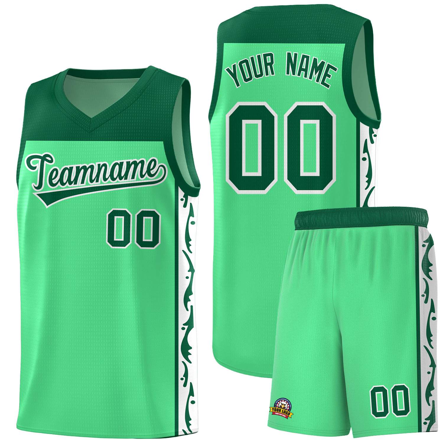 Custom Bright Green Side Pattern Sports Uniform Basketball Jersey