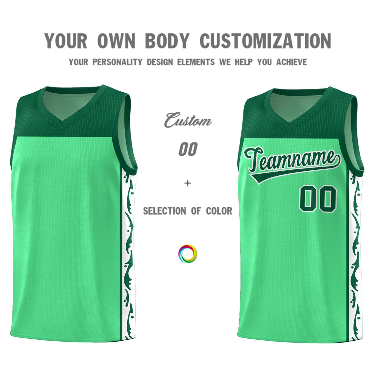 Custom Bright Green Side Pattern Sports Uniform Basketball Jersey