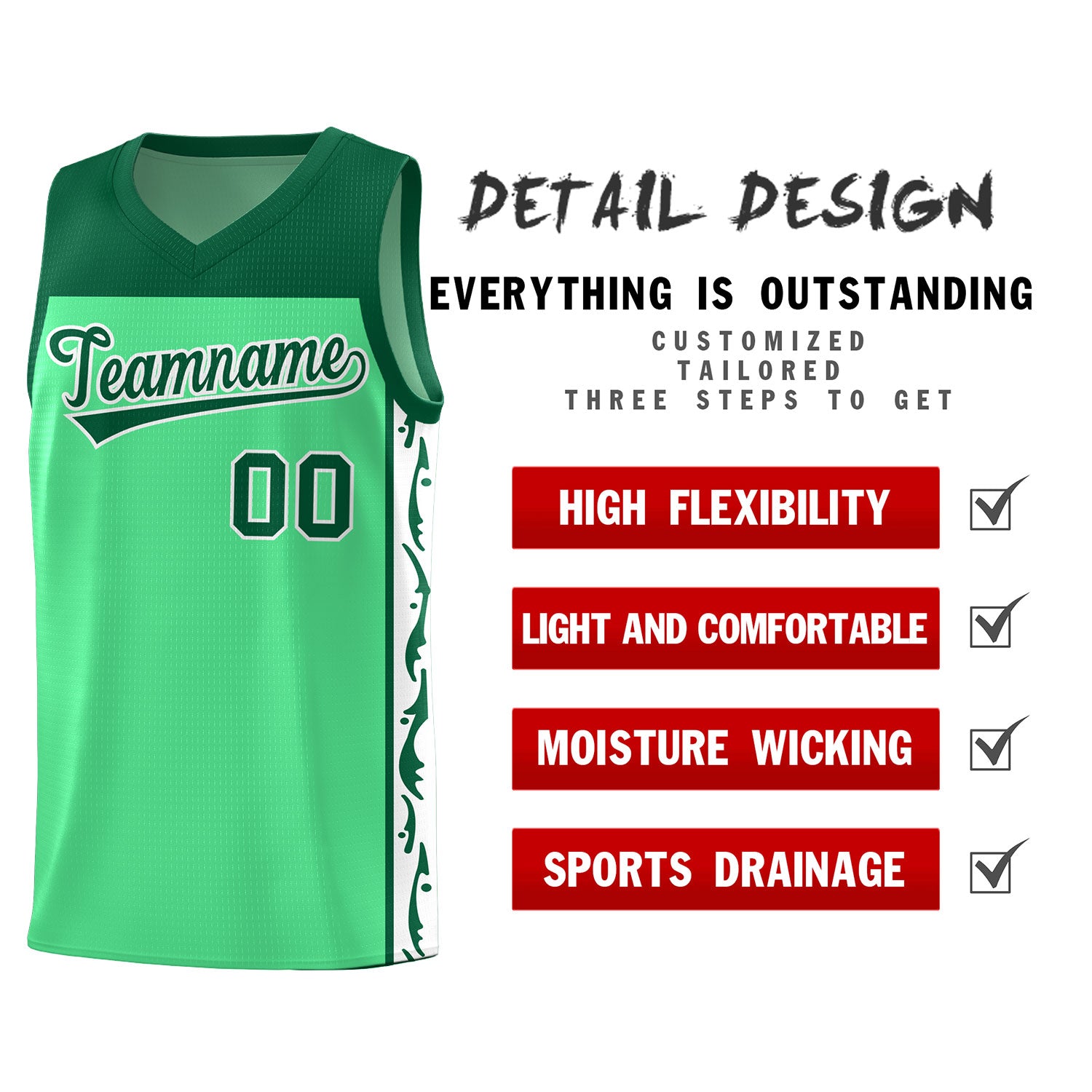 Custom Bright Green Side Pattern Sports Uniform Basketball Jersey