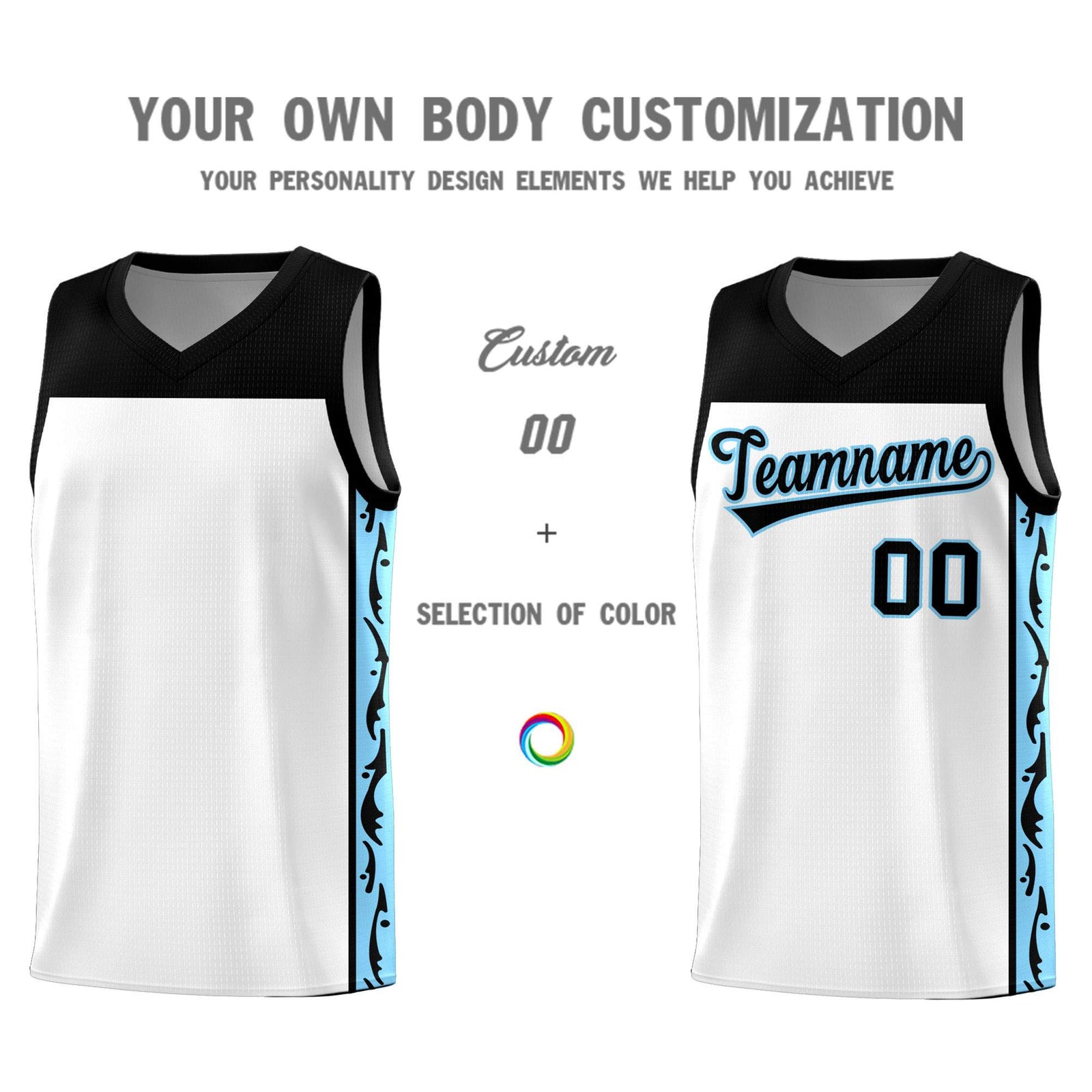 Custom White Side Pattern Sports Uniform Basketball Jersey