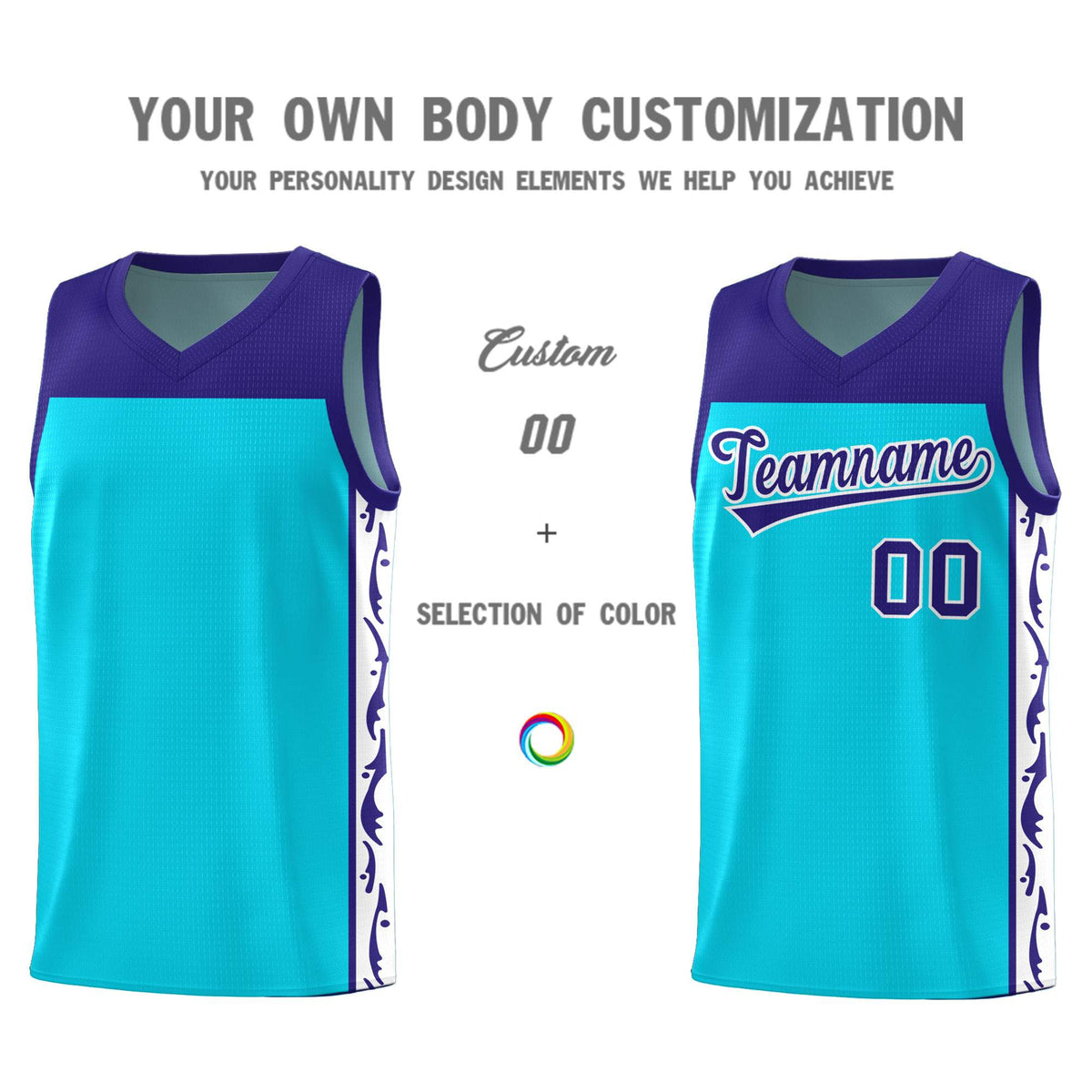 Custom Sky Blue Side Pattern Sports Uniform Basketball Jersey
