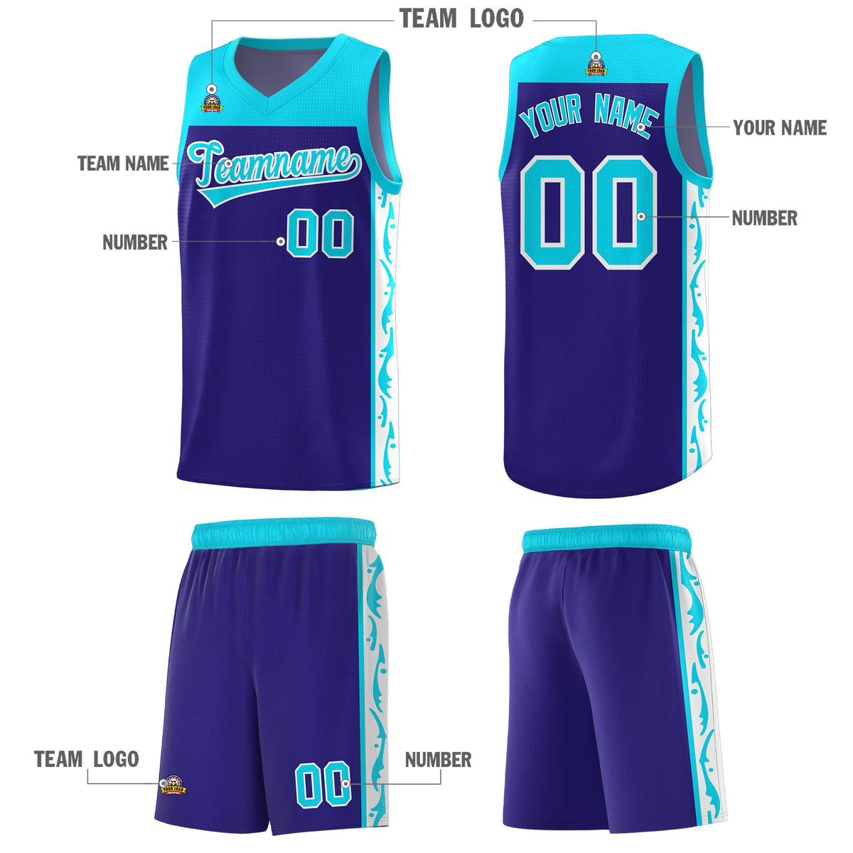 Custom Royal Side Pattern Sports Uniform Basketball Jersey