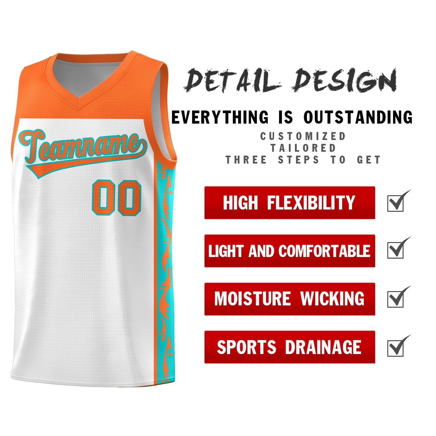 Custom White Side Pattern Sports Uniform Basketball Jersey