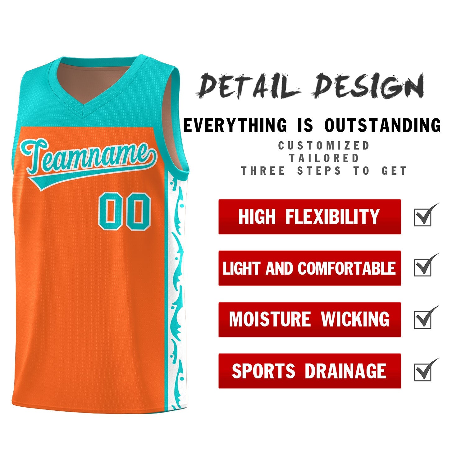 Custom Orange Side Pattern Sports Uniform Basketball Jersey