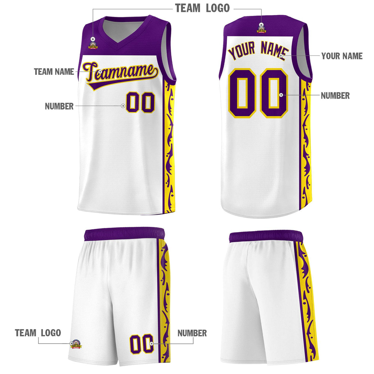 Custom White Side Pattern Sports Uniform Basketball Jersey