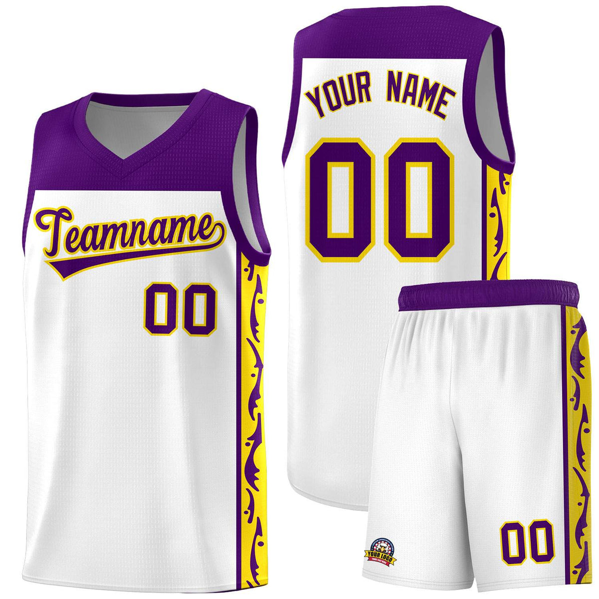 Custom White Side Pattern Sports Uniform Basketball Jersey