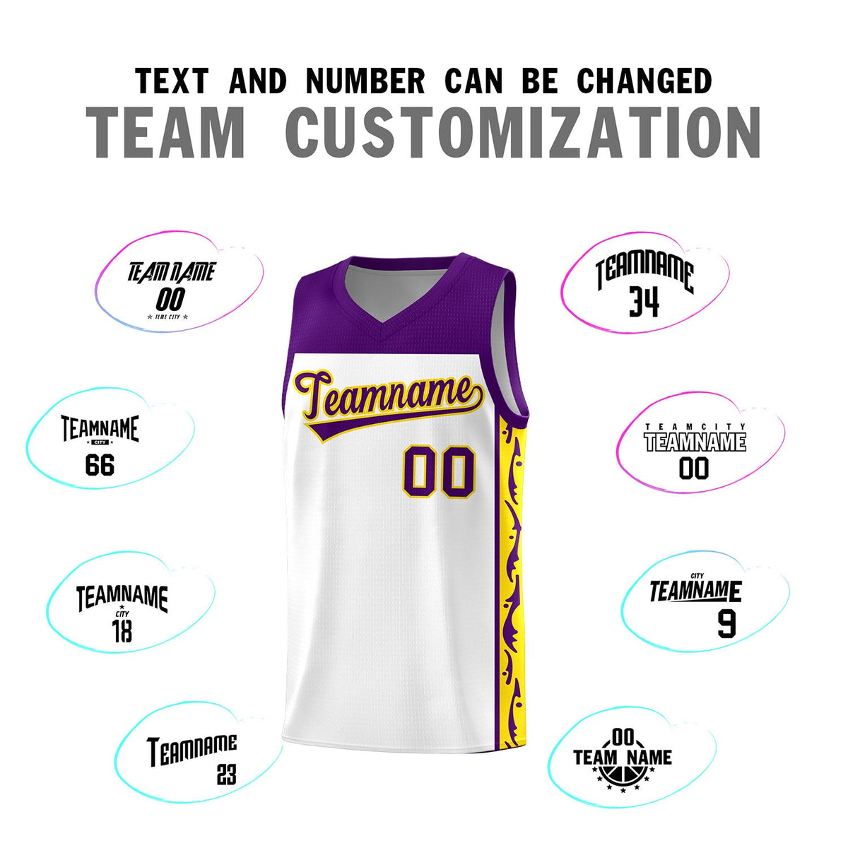 Custom White Side Pattern Sports Uniform Basketball Jersey