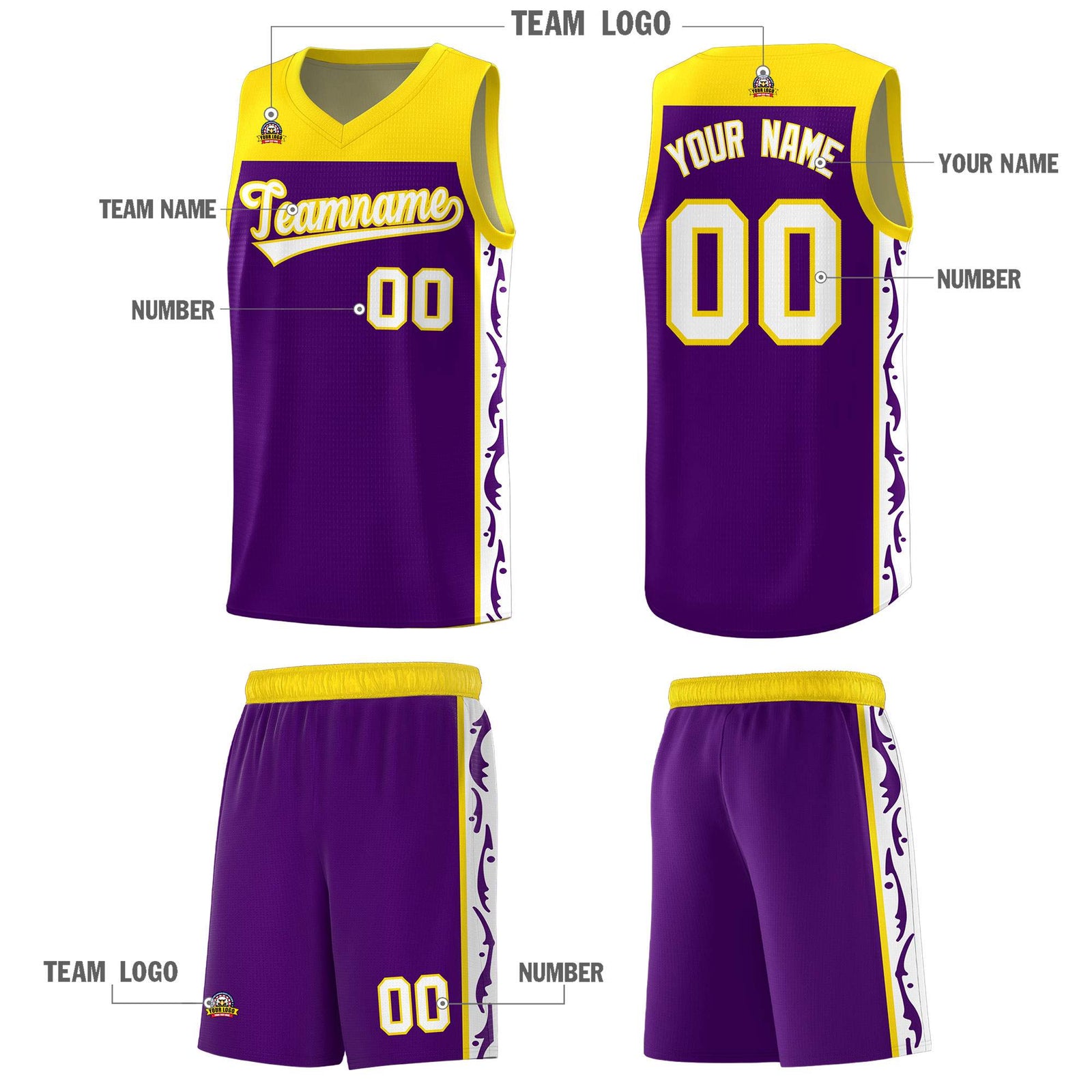 Custom Purple Side Pattern Sports Uniform Basketball Jersey