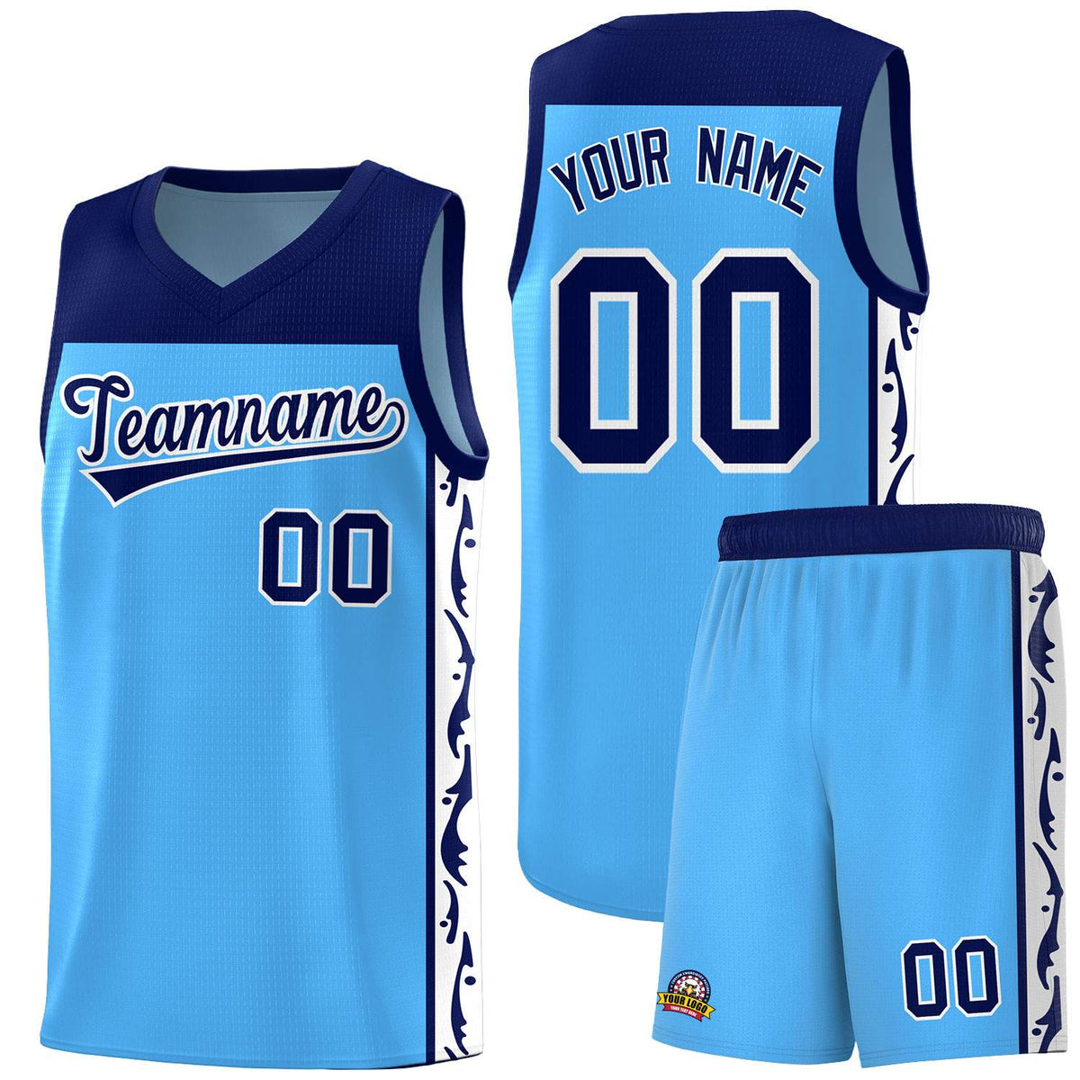 Custom Light Blue Side Pattern Sports Uniform Basketball Jersey