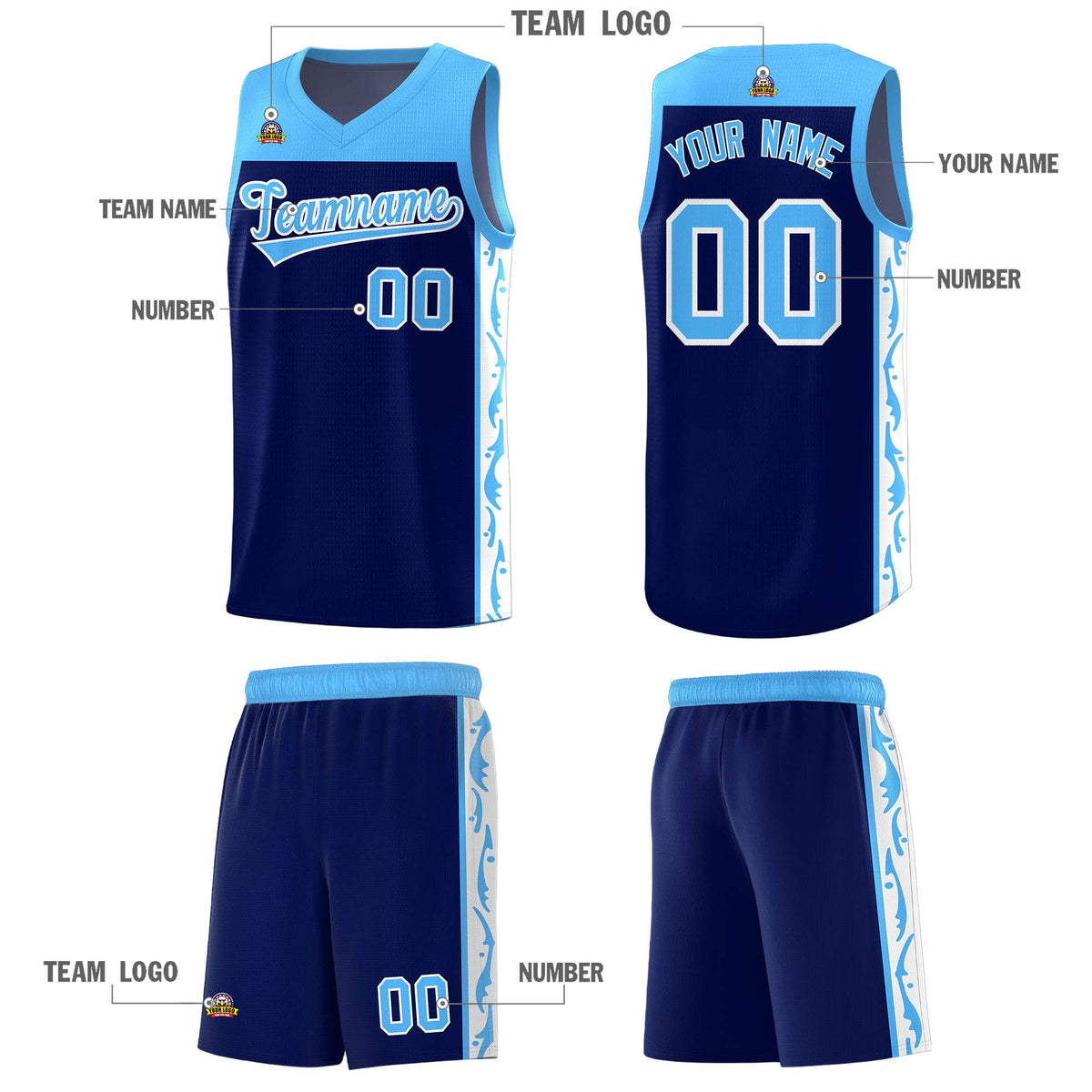 Custom Navy Side Pattern Sports Uniform Basketball Jersey