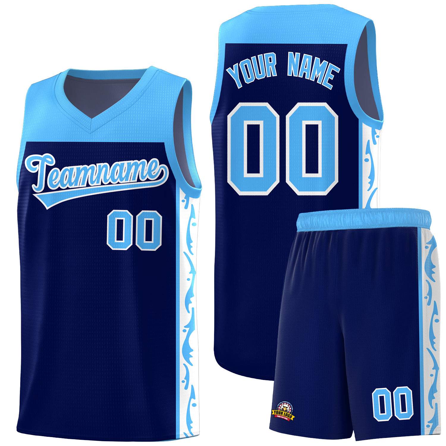 Custom Navy Side Pattern Sports Uniform Basketball Jersey