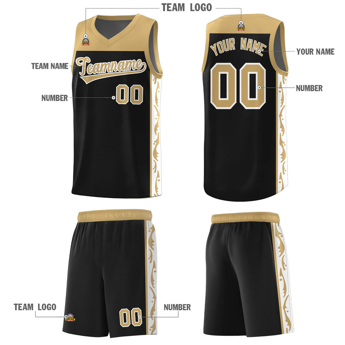 Custom Black Side Pattern Sports Uniform Basketball Jersey