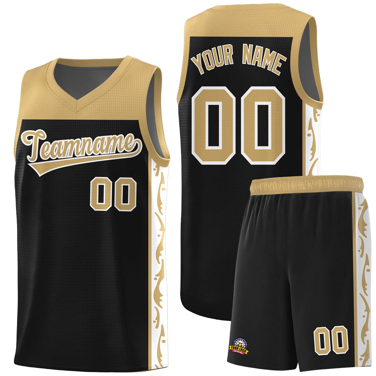 Custom Black Side Pattern Sports Uniform Basketball Jersey