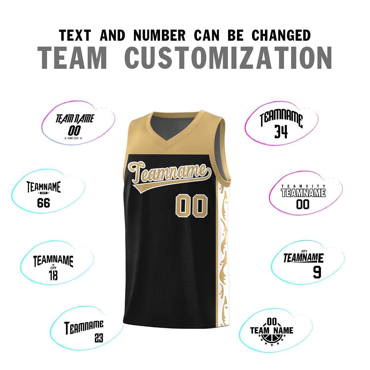 Custom Black Side Pattern Sports Uniform Basketball Jersey