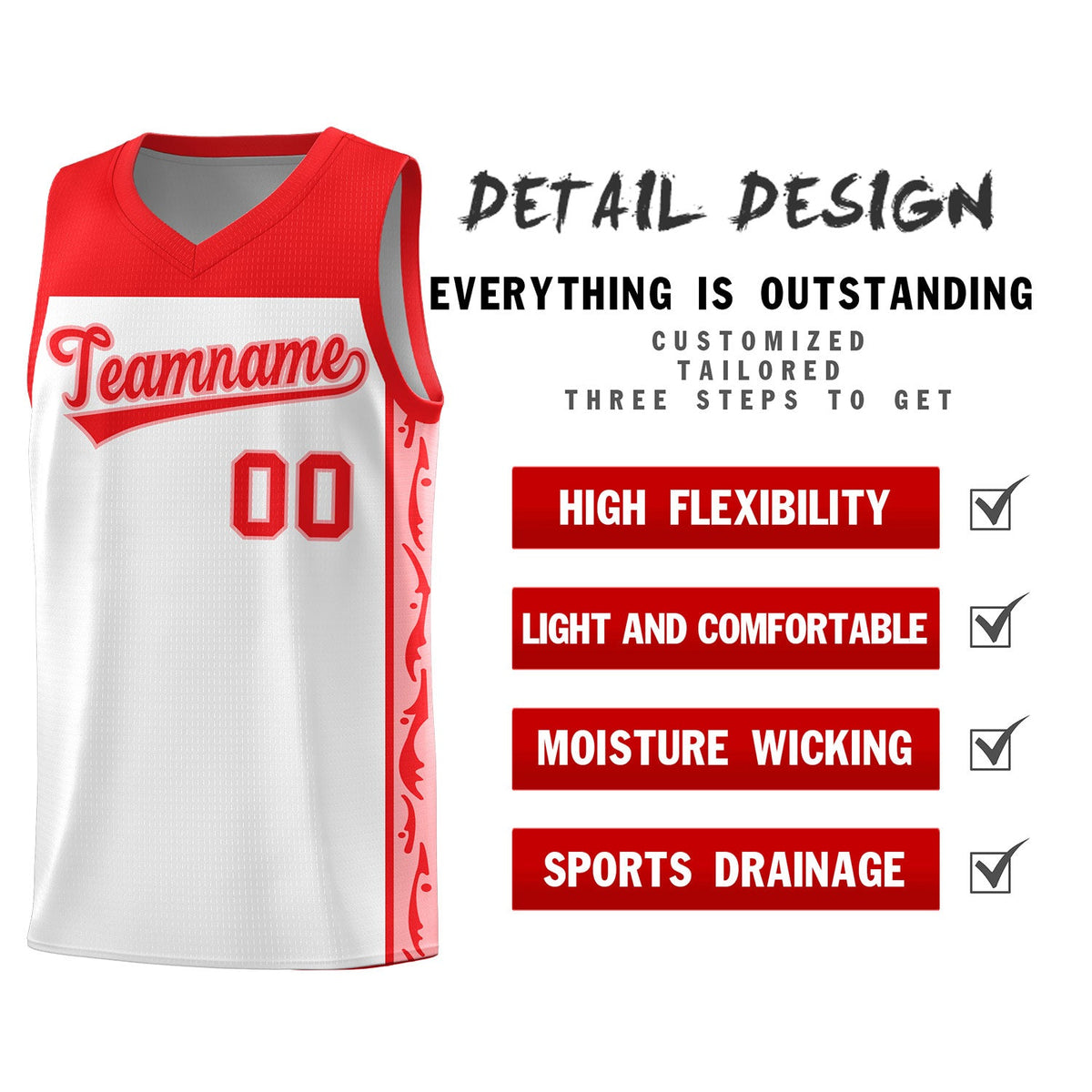 Custom White Side Pattern Sports Uniform Basketball Jersey