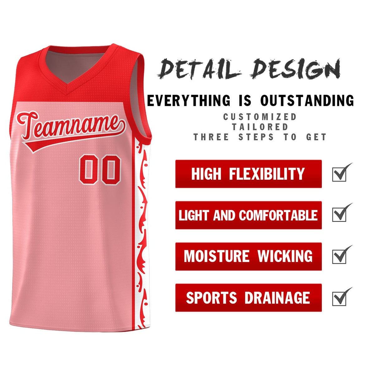 Custom Pink Side Pattern Sports Uniform Basketball Jersey